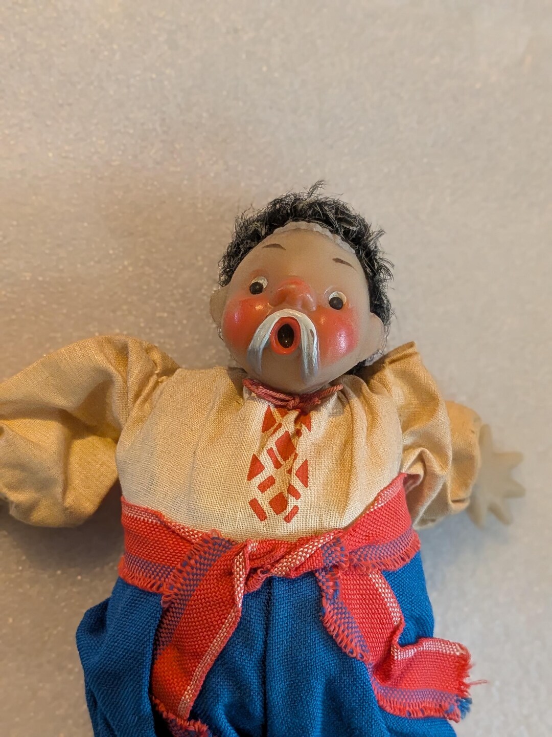 Vintage Folk Art Cloth Doll Puppet Mustache Character Handmade 7 ...
