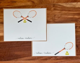 Personalized Tennis Note Card Set - Tennis Racket and Tennis Balls - Custom Stationery Set for Tennis Enthusiast perfect Mother's Day Gift