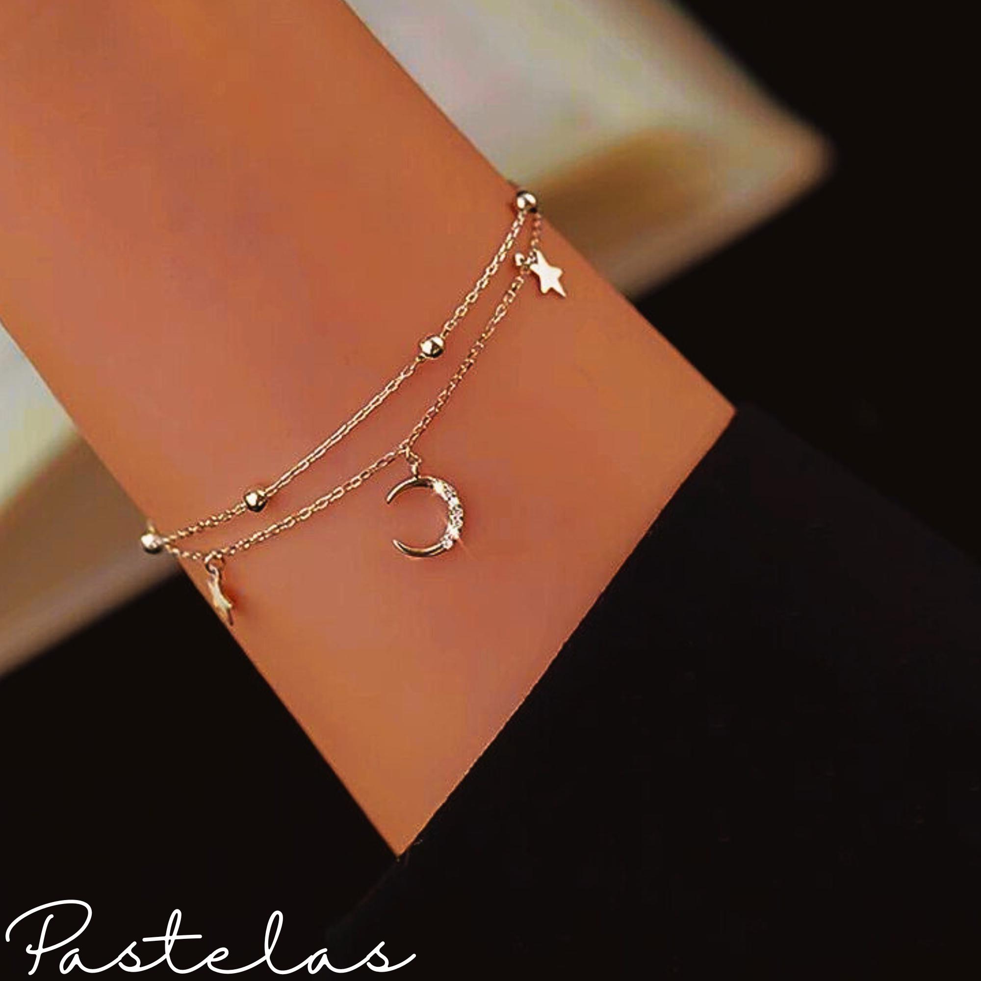 アクセサリー CROSSING STAR & MOON BRACELET Amazon.com: Dainty Star Moon Bracelets 925 Sterling Silver
