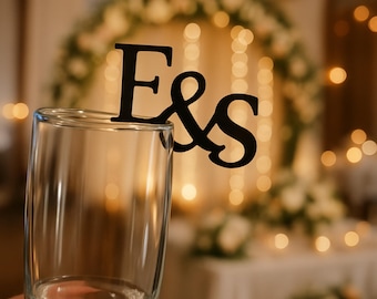 Personalized Acrylic Initials: Champagne Glass Charms, Wedding Drink Toppers, 5cm High