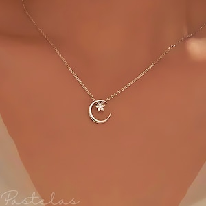 Silver Moon Necklace: Zircon Star Celestial Jewelry