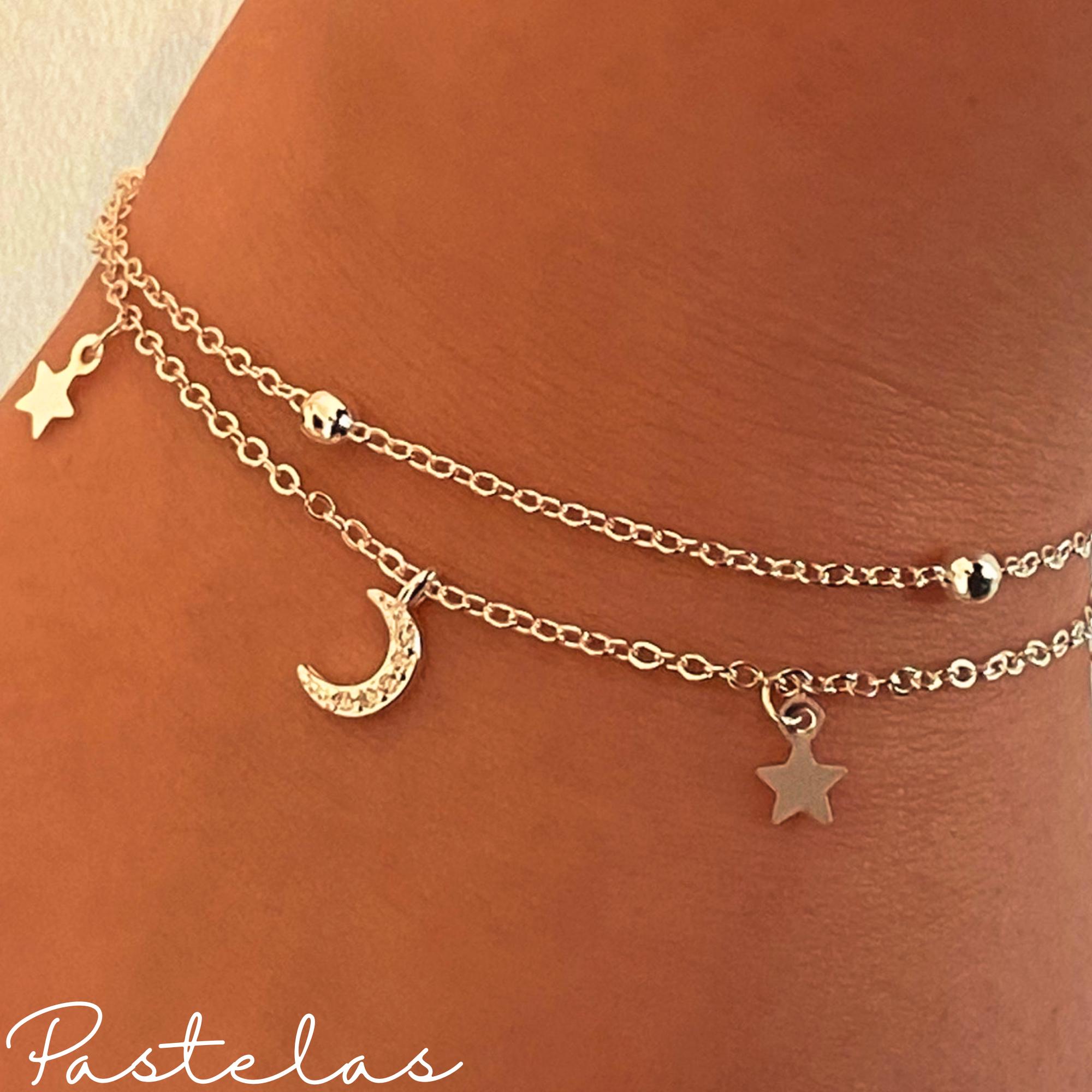 Moon & Stars Sterling Silver Bracelet, Moon Bracelet, Charm