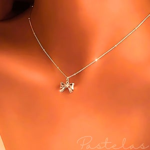 Bow Necklace, Sterling Silver Bow Necklace, Dainty Necklace, Silver Pendant Necklace, Bow Necklace Silver, Ribbon Necklace, Gift for Her