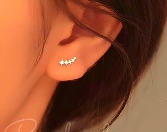 Mini Shooting Star Ear Climbers- Zircon Earrings - Gold Studs - Minimalist Earrings - Silver Studs - Climber Earrings - Perfect Gift for Her
