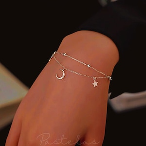 Moon Bracelet, Star Bracelet, Silver Moon & Stars Bracelet, Silver Bracelet, Star and Moon, Celestial Jewellery, Gift for Her