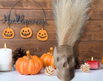 skull decorations for halloween, cute skull decor, gothic skull decor, gothic home decor, skull pen holder, skull vase, skull makeup holder