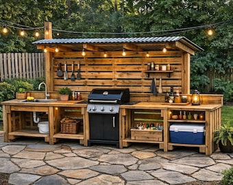 DIY Pallet Outdoor Kitchen Plans – 12-Foot Rustic Backyard Build Guide (PDF Download)