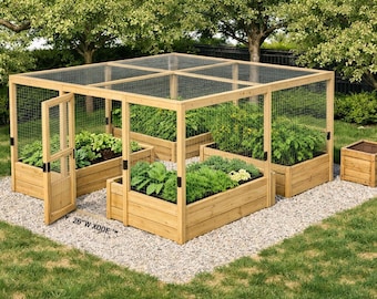 Verhoogde tuinplannen met vier bedden | Blauwdruk voor ongediertebestendige behuizing (digitale pdf)