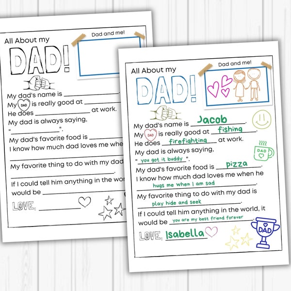 Father’s Day All About Dad • Printable Father’s Day Template • All About Dad Fill in the Blank • Father’s Day Gift • Grandfather Gift