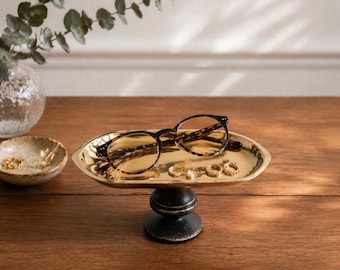Upcycled Metal Pedestal Tray | Vintage Candlestick Jewelry Display Stand