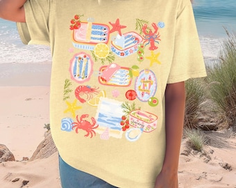 Sardines and Seafood Tee, Coastal Summer Comfort Colors Shirt, Watercolor Foodie Graphic, French Market Vibes, Nautical Shirt