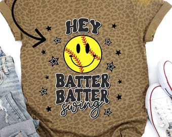 Hey Batter Batter SOFTBALL Tee, Leopard Tee, Softball Mom Graphic Tee, Softball Season, Game Day Tee, LAT Leopard Tee