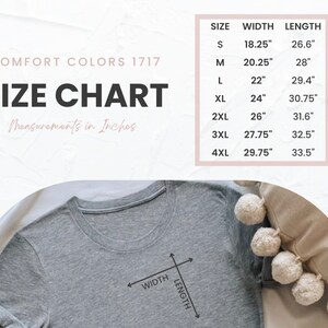 May include: Size chart for a t-shirt in sizes S through 4XL. The chart shows the width and length measurements in inches.
