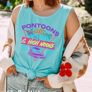 Pontoons & High Noons Comfort Colors Tank, Retro Lake Life Graphic Tank, Summer Pontoon Boat Tee, Lake Day Outfit , Beach Vibes Tank image 4