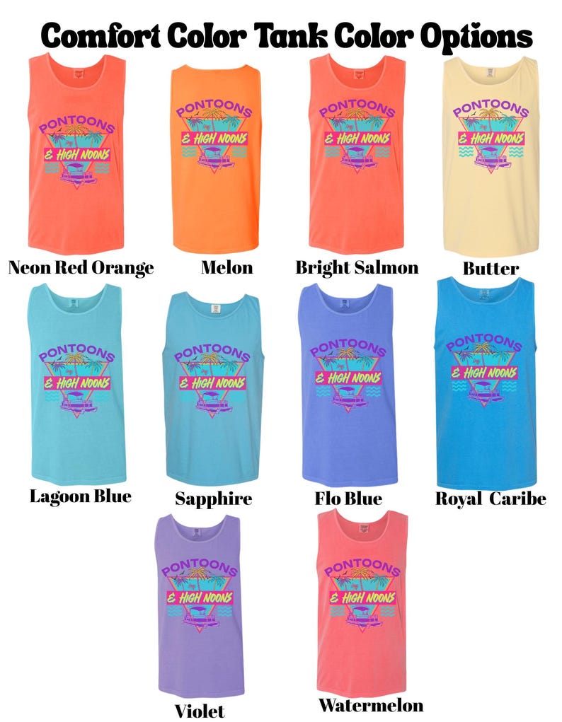 Pontoons & High Noons Comfort Colors Tank, Retro Lake Life Graphic Tank, Summer Pontoon Boat Tee, Lake Day Outfit , Beach Vibes Tank image 6