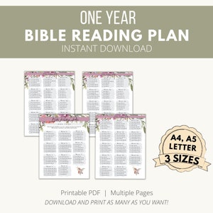 One Year Bible Reading Plan Printable | 52 Week Bible Reading Plan | Bible Reading Log | Bible Reading Tracker