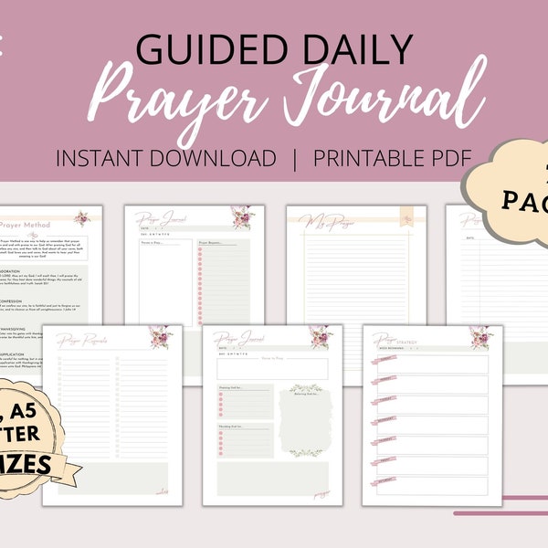 Guided Daily Prayer Journal | Prayer Journal for Women | Prayer Journal Printable | Daily Prayer Journal | Prayer Planner - A4, A5 & Letter