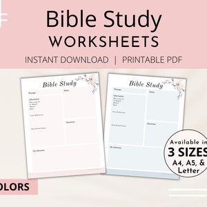 Hojas de estudio bíblico / Guía de estudio bíblico / Imprimibles de estudio bíblico / Diario devocional / Diario cristiano / Diario (A4, A5, Carta)