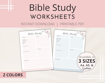 Bible Study Worksheets | Bible Study Guide | Bible Study Printable | Devotional Journal | Christian Diary | Journaling - A4, A5, Letter