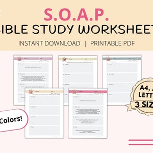 S.O.A.P. Bible Study Worksheet, Bible Study Guide, Journaling, Devotional Journal, Printable Bible Study, Christian Diary - A4, A5, & Letter