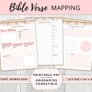 Mapeo de versículos / Hojas de estudio bíblico / Diario bíblico / Guía de estudio de versículos bíblicos / Hoja de trabajo bíblica (PDF, A4, A5 y Carta)