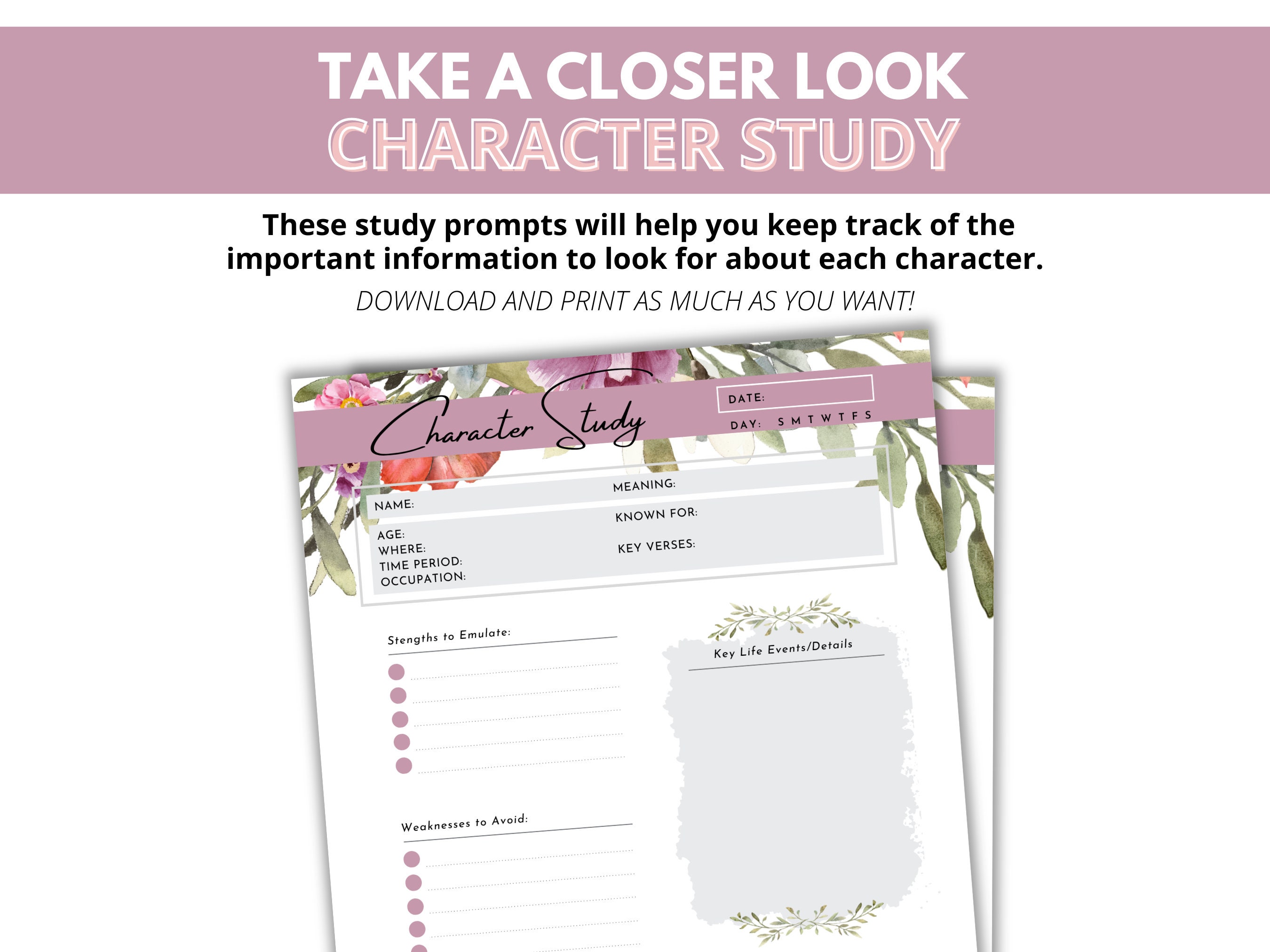 Character Bible Study Guide Bible Character Worksheets Etsy