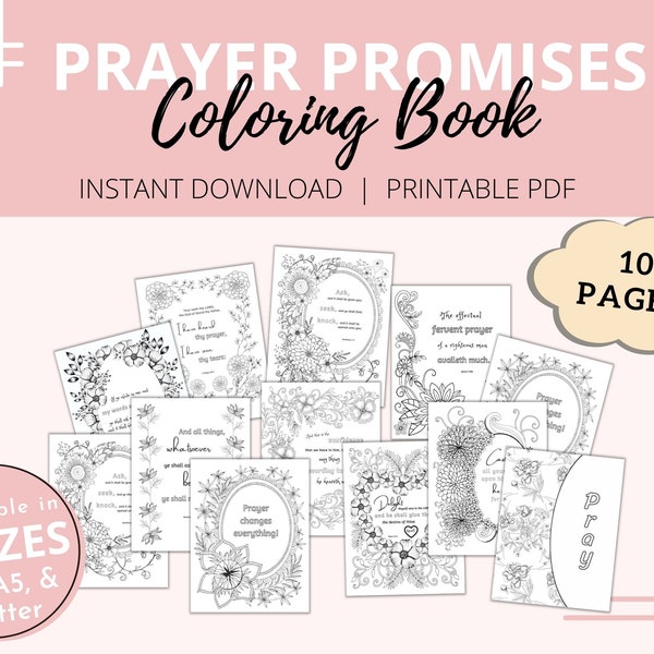 Prayer Promises Bible Coloring Book | Printable Bible Coloring Pages | Bible Coloring Sheets | Prayer Coloring Pages - A4, A5, & Letter