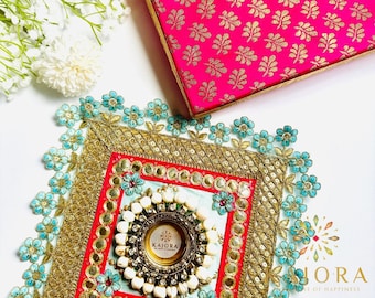 Brocade Diwali Gift Box: Rangoli & Tealight Holder