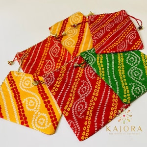 Set of 5 Potlis|Potli Bags|Bandhej Potli|Potli 500Gms|Pooja Favor|Bandhani Potli|Indian Drawstring Bag|Indian Potli|Ladoo Potli|Mithai Potli