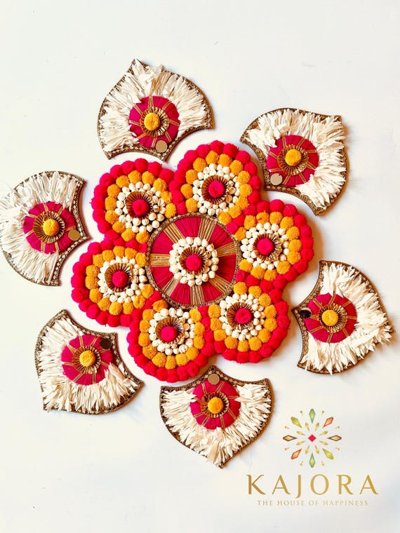 Pom Pom Rangoli|Indian Housewarming Gift|Diwali Decor|Diwali Gift|Rangoli Decor|Diwali Decoration|Rangoli Set|Diwali Rangoli|Puja Decor|