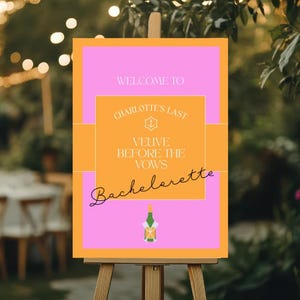 Veuve Before Vows Bachelorette Welcome Sign |  Veuve Themed Hens | Bows | Digital Download | Canva Template | A1 Size | Welcome Poster