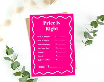 The Price Is Right Baby Shower Game | Fun Baby Shower Activity | Pink Wavy Border | Instant Download | Print at Home