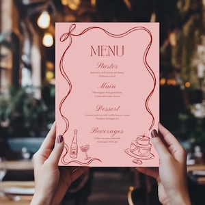 Dinner Party Menu Handgezeichnete Schleife Dinner Party Menü Skurrile Schleife Rahmen Menüvorlage Bearbeitbar Cocktailparty Essen Menü Bedruckbar
