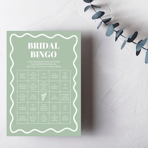 Bridal Bingo | Modern Hens & Bridal Shower Party Games | Bachelorette Party | Wavy Border | Green | Instant Download | Print at Home