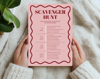 Scavenger Hunt | Modern Hens & Bridal Shower Party Games | Bachelorette Party | Wavy Border | Canva Template | Instant Download
