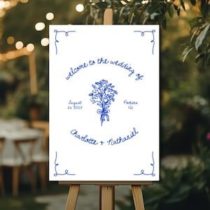 Handgezeichnetes Willkommen zu unserem Hochzeitsschild, Bunte Hochzeit Willkommensschild Vorlage, Wunderlicher Hochzeit Willkommensschild Eingang, Canva Vorlage