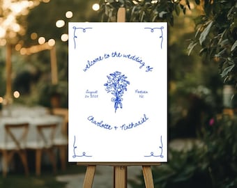 Hand Drawn Welcome to Our Wedding Sign, Colourful Wedding Welcome Sign Template, Whimsical Wedding Welcome Sign Entrance, Canva template