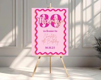 Welcome Sign |  30th Birthday | Wavy Border | Digital Download | Edit Text | Canva Template | A1 Size | Wavy Border | Welcome Poster