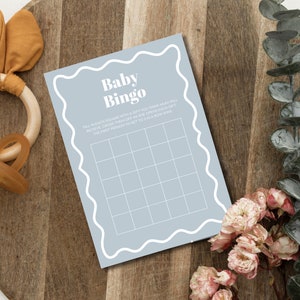 Baby Bingo | Modern Baby Shower Party Games | Baby Shower | Wavy Border | Instant Download | Print at Home