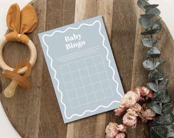Baby Bingo | Modern Baby Shower Party Games | Baby Shower | Wavy Border | Instant Download | Print at Home