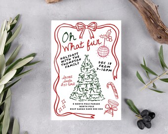 Oh What Fun Christmas Party Invitation | Editable Printable Holiday Party Invite | Whimsical Hand Drawn Xmas Party Invitation, Holiday Party