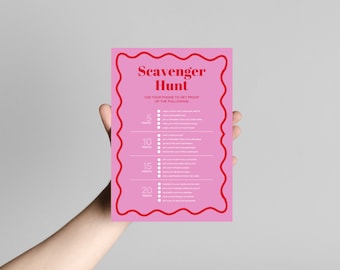 Scavenger Hunt | Modern Hens & Bridal Shower Party Games | Bachelorette Party | Wavy Border | Instant Download | Print at Home