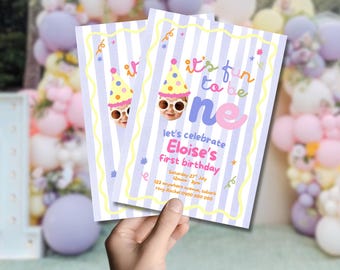 It's Fun To Be One First Birthday Invitation | Girl's First Birthday Invite | Editable Canva Template | Digital Download