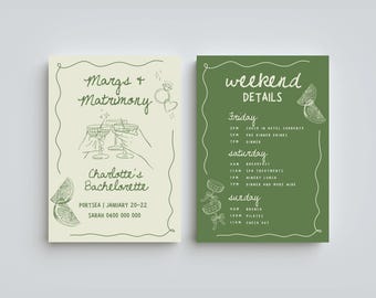 Margs and Matrimony Bachelorette Invite: Whimsical Girls Trip Canva Template (Digital Download)