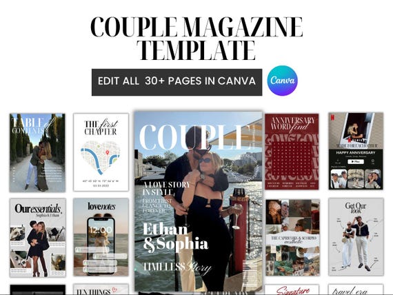 Canva Couple Magazine Template | Custom Anniversary gift for boyfriend | First Wedding Anniversary | Printable Gifts for him and her