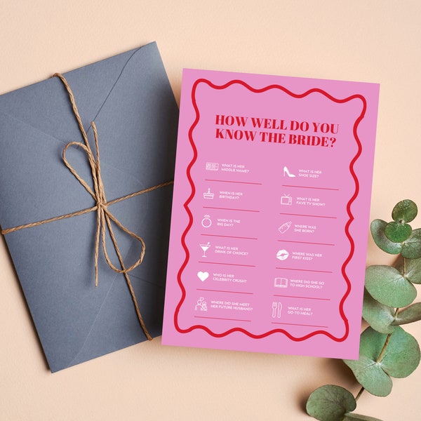 How Well Do You Know The Bride | Hens & Bridal Shower Party Game | Bachelorette | Pink + Red | Instant Download | Print at Home