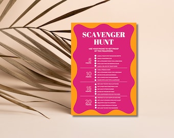 Scavenger Hunt | Modern Hens & Bridal Shower Party Games | Bachelorette Party | Wavy Border | Instant Download | Print at Home