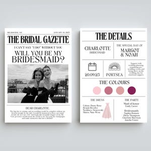 Proposta de madrinha e cartões informativos | Proposta de madrinha de jornal | Cartão de madrinha de honra | Cartão "Você será minha madrinha" | Modelo Canva
