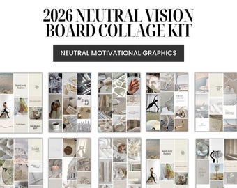 2026 Neutral Vision Board-collagekit | Afdrukbare moodboard- en plakboekafbeeldingen | Knutselavond feestactiviteit | Doelmanifestatie | Digitaal