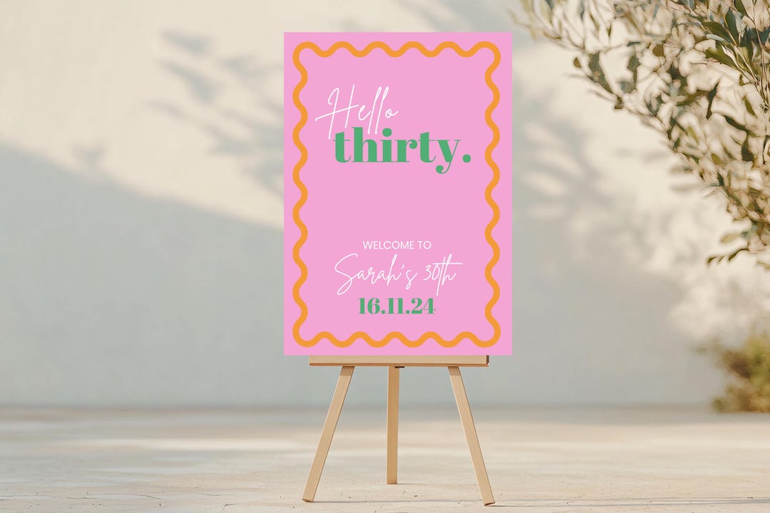 30th Birthday Welcome Sign: Wavy Border Canva Template (digital ...
